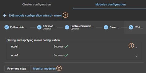 SafeKit web console image
Check the module configuration results on the nodes using the module configuration wizard