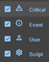 SafeKit web console image
List of the different message levels in the module log and their associated icons, displayed in the Logs tab