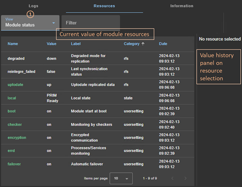 SafeKit web console image
Display the current value of the module resources using the Resources tab