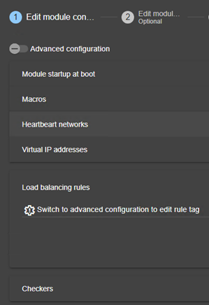 SafeKit web console image
Edit a farm module configuration with a virtual IP address, UDP load-balancing rules, and failover, using module configuration wizard