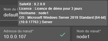 Image de la console web SafeKit
Infobulle avec des informations sur le nœud du cluster dans l'assistant de configuration du cluster