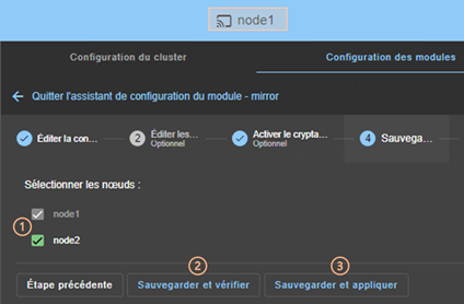 Image de la console web SafeKit
Sélectionner les nœuds sur lesquels enregistrer et appliquer la configuration du module à l'aide de l'assistant de configuration du module