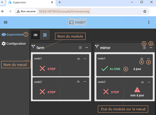 Image de la console web SafeKit
Page d’accueil de la supervision des modules