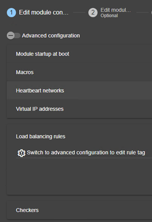 Image de la console web SafeKit
Éditer la configuration du module ferme avec une adresse IP virtuelle, des règles d'équilibrage de charge pour UDP et le basculement automatique, via l'assistant de configuration du module